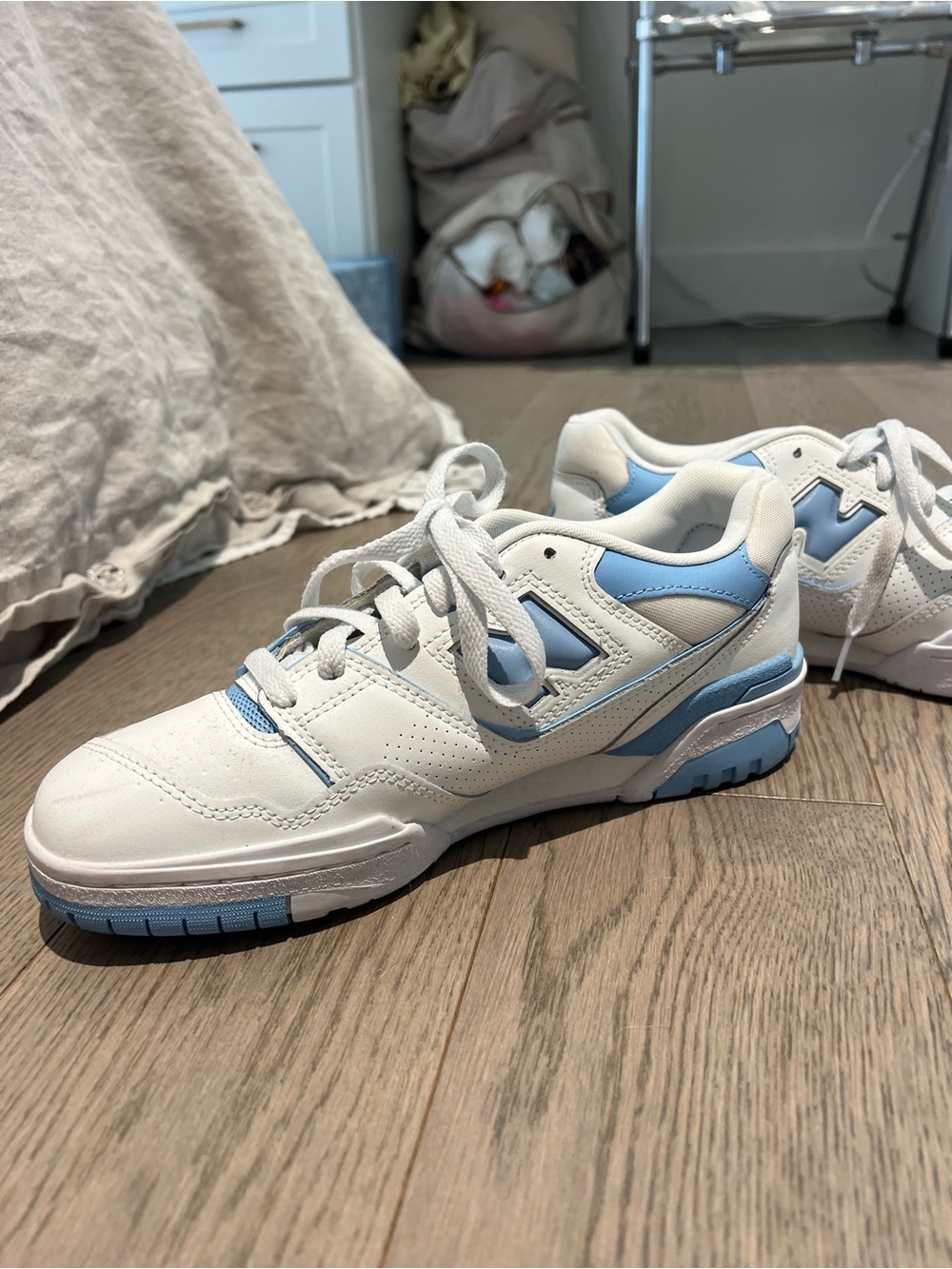 New Balance 550 White and Light Blue Sneakers - Picture 2 of 4